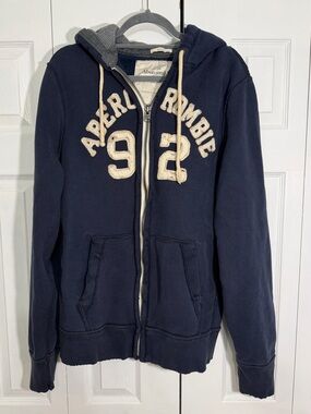 Vintage Abercrombie & Fitch Full Zip Hooded Sweatshirt - Navy Blue XXL
